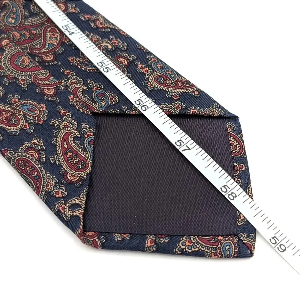 Vintage 90s Lands' End Direct Merchants Silk Tie Navy Paisley Preppy Old Money